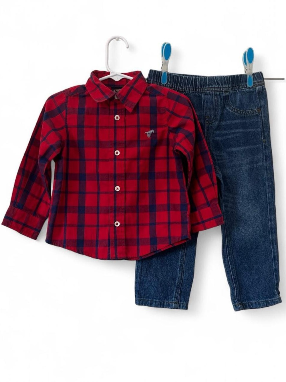 24M Boys 2 Piece Set Long Sleeve Collared Button Up Denim Jeans Wrangler Outfit